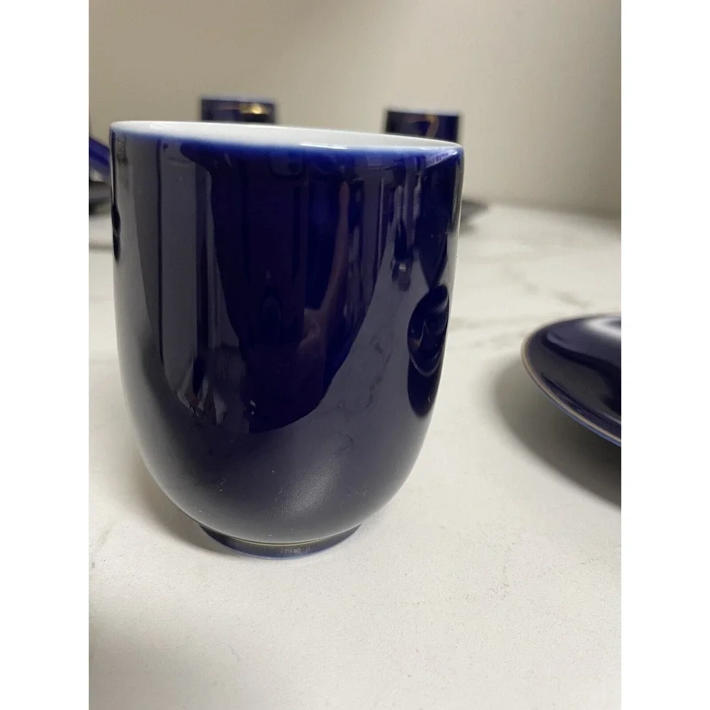 Vintage  Fukagawa Arita Cobalt Blue Gold Cranes Teapot 5 Cups/5 Sm Plates‎